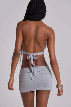 Mini-robe Anora à découpes, gris chiné