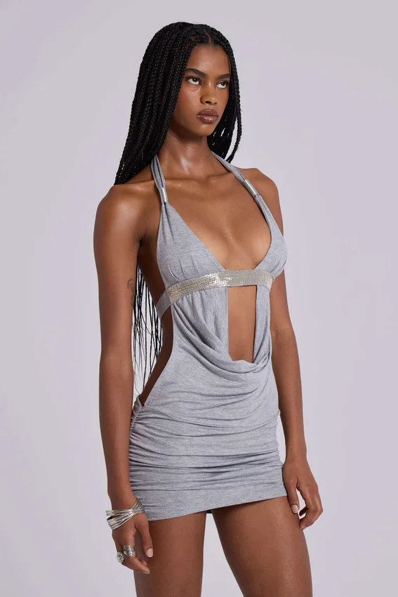Mini-robe Anora à découpes, gris chiné