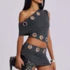 Mini-robe asymétrique Zarco à œillets
