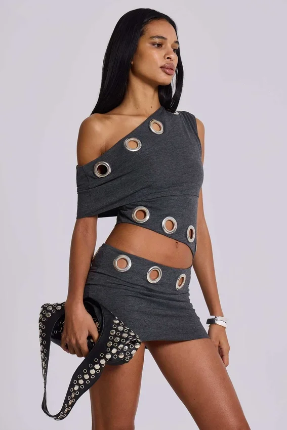Mini-robe asymétrique Zarco à œillets