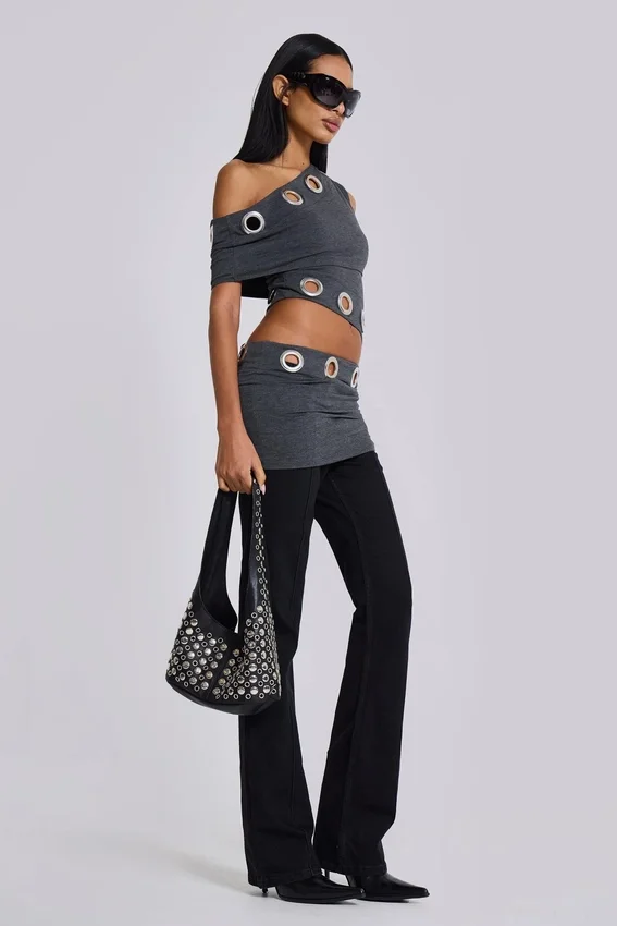 Mini-robe asymétrique Zarco à œillets