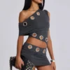 Mini-robe asymétrique Zarco à œillets