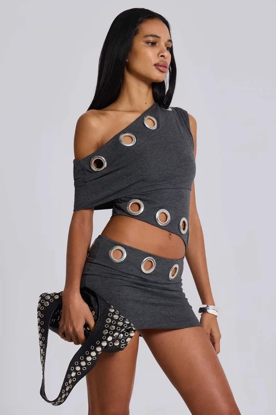 Mini-robe asymétrique Zarco à œillets