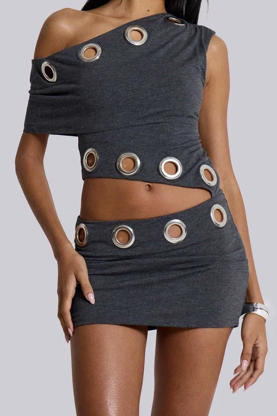 Mini-robe asymétrique Zarco à œillets