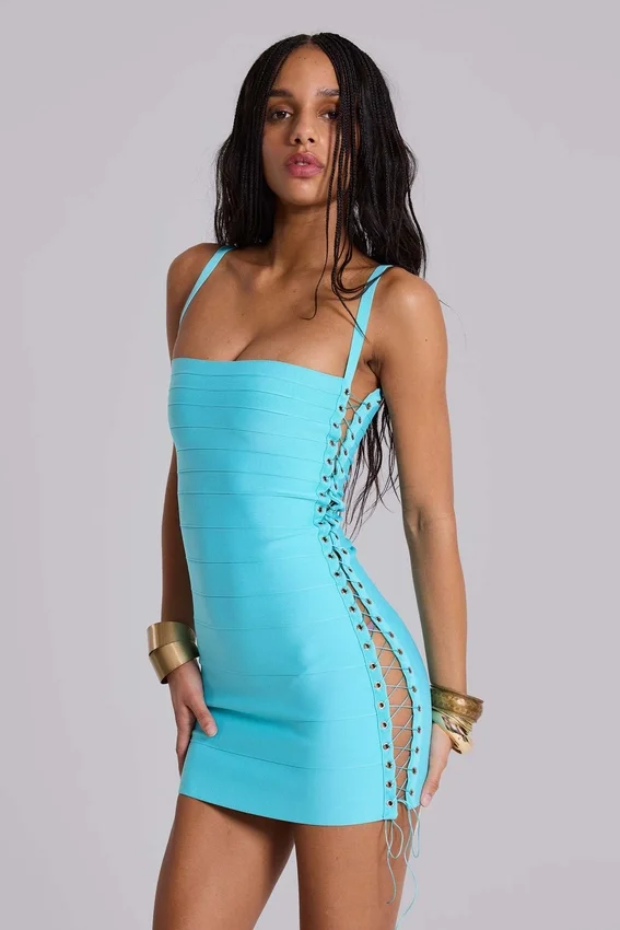Mini-robe bandage « Idol » en turquoise