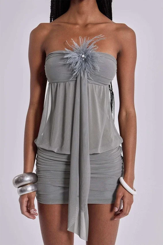 Mini-robe « Brunelle » à plumes