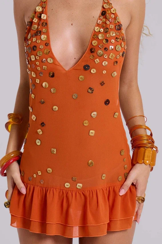 Mini-robe « Button Me Up » couleur papaye