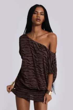 Mini-robe dos nu en jersey dévoré « Ophidian » motif zèbre