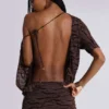 Mini-robe dos nu en jersey dévoré « Ophidian » motif zèbre