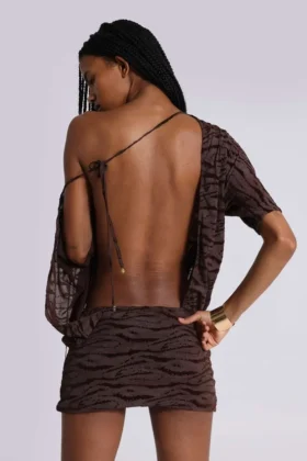 Mini-robe dos nu en jersey dévoré « Ophidian » motif zèbre