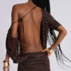 Mini-robe dos nu en jersey dévoré « Ophidian » motif zèbre