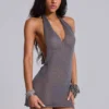 Mini-robe dos nu en maille Infinity, couleur gris métallisé