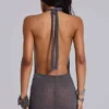 Mini-robe dos nu en maille Infinity, couleur gris métallisé