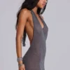 Mini-robe dos nu en maille Infinity, couleur gris métallisé