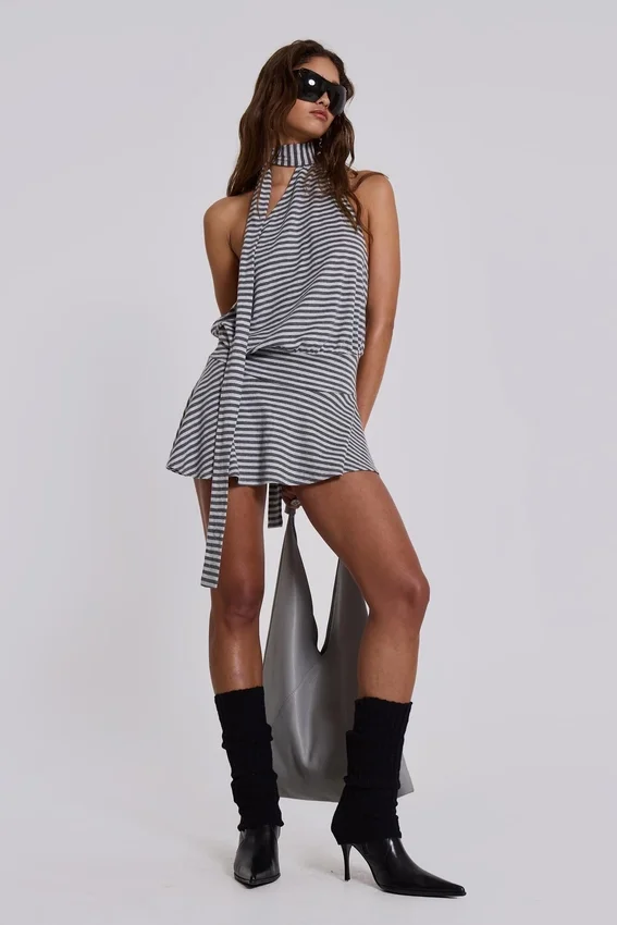 Mini-robe dos nu Enya, couleur acier