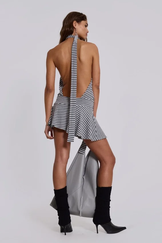 Mini-robe dos nu Enya, couleur acier