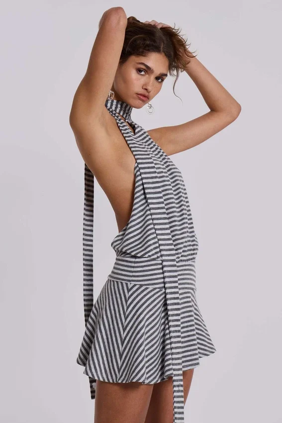 Mini-robe dos nu Enya, couleur acier