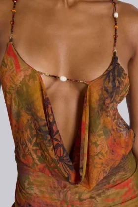 Mini-robe dos nu Hina avec bordures perlées