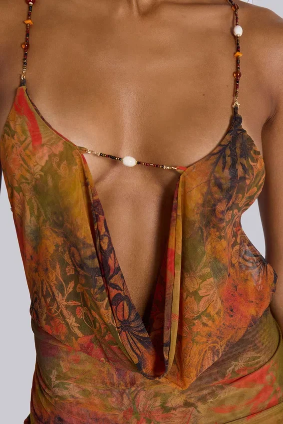 Mini-robe dos nu Hina avec bordures perlées