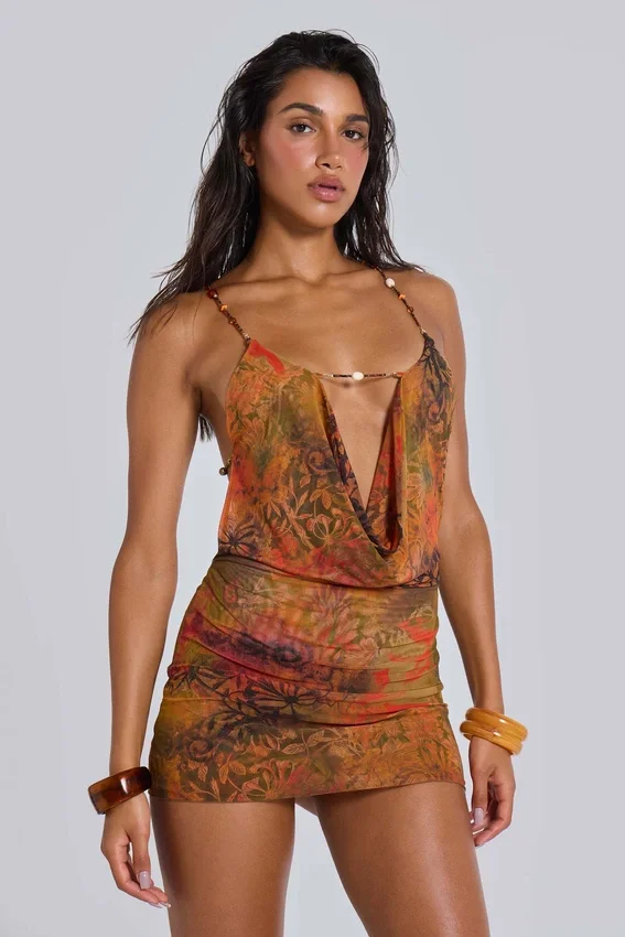 Mini-robe dos nu Hina avec bordures perlées