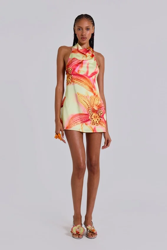 Mini-robe dos nu Lucia avec détails floraux