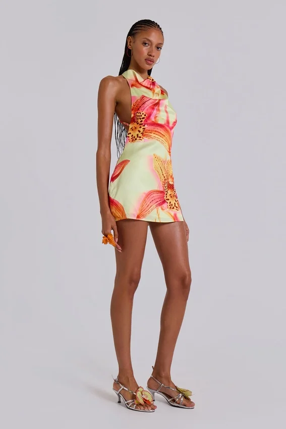 Mini-robe dos nu Lucia avec détails floraux