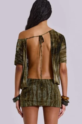 Mini-robe dos nu Ophidian en dévoré imitation croco