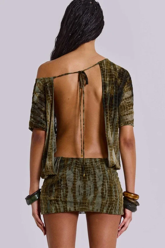 Mini-robe dos nu Ophidian en dévoré imitation croco