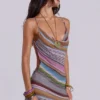 Mini-robe dos nu à rayures froissées