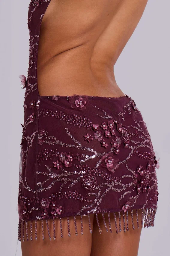Mini-robe Ellora ornée, couleur vin