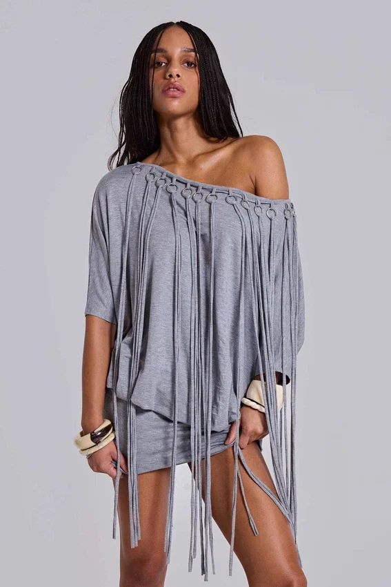 Mini-robe en jersey à franges « Ophidian »