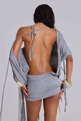 Mini-robe en jersey à franges « Ophidian »
