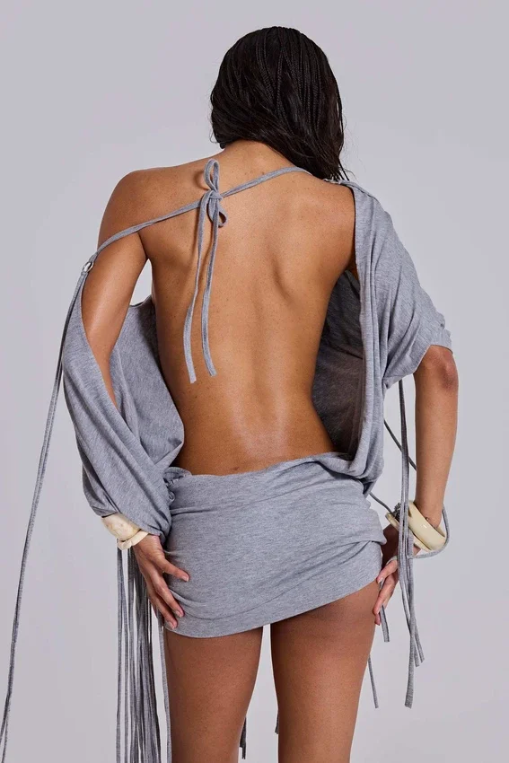 Mini-robe en jersey à franges « Ophidian »