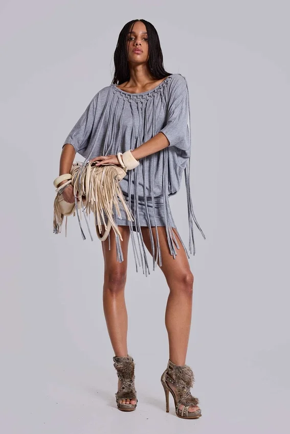 Mini-robe en jersey à franges « Ophidian »