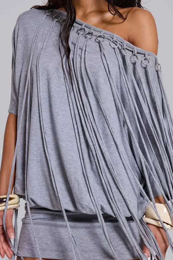 Mini-robe en jersey à franges « Ophidian »