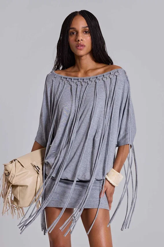 Mini-robe en jersey à franges « Ophidian »