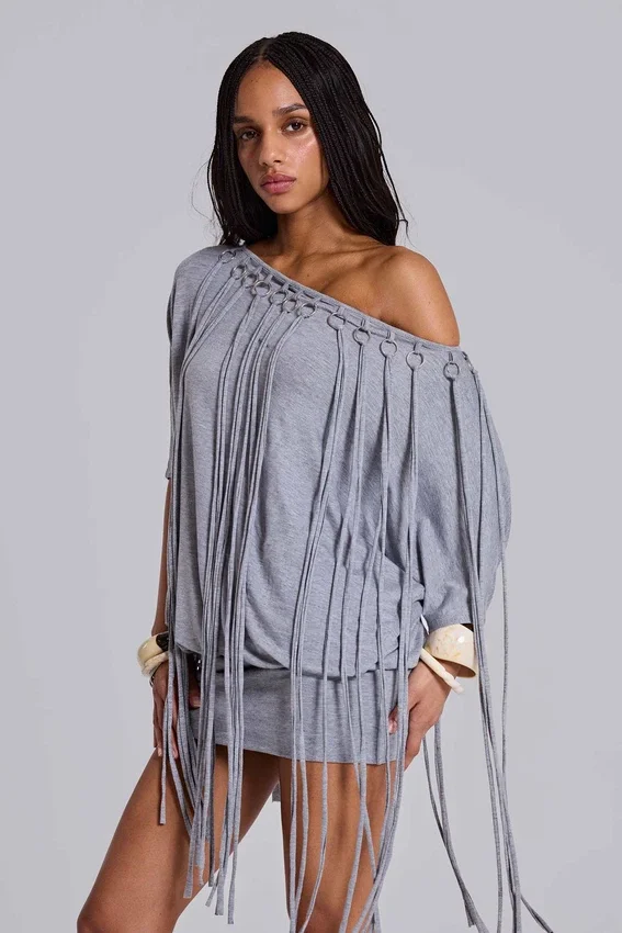 Mini-robe en jersey à franges « Ophidian »