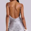 Mini-robe à franges dos nu Lavinia, couleur acier