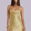 Mini-robe à franges et dos nu Lavinia, couleur or