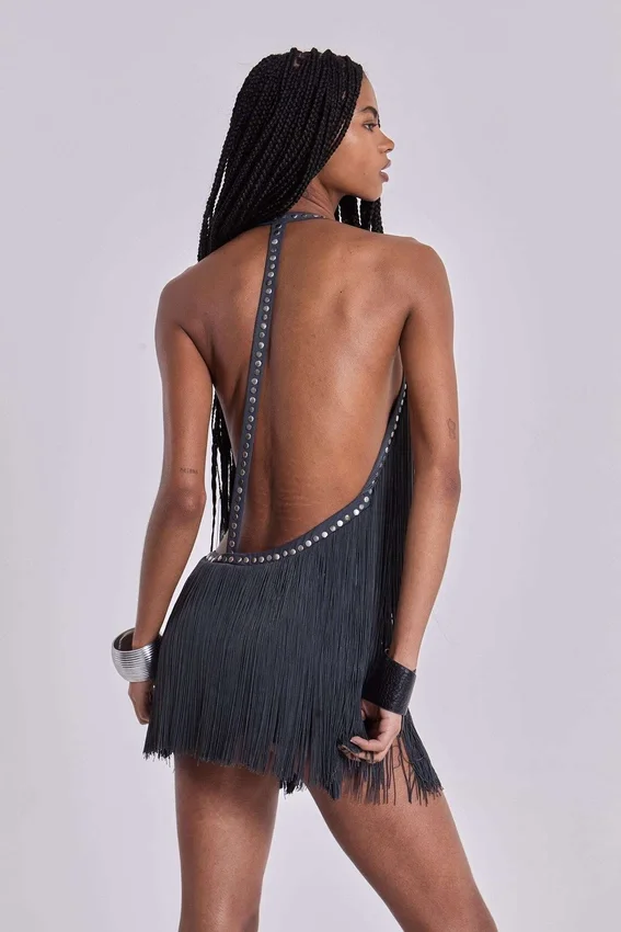 Mini-robe à franges et dos nu « Vadra »