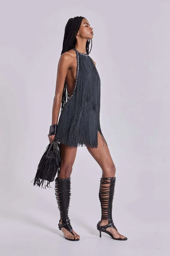 Mini-robe à franges et dos nu « Vadra »