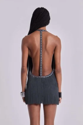 Mini-robe à franges et dos nu « Vadra »