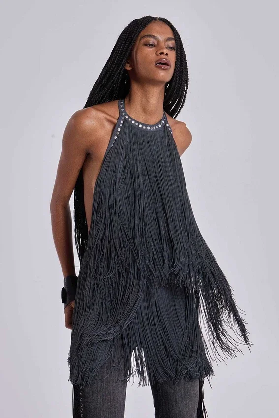 Mini-robe à franges et dos nu « Vadra »