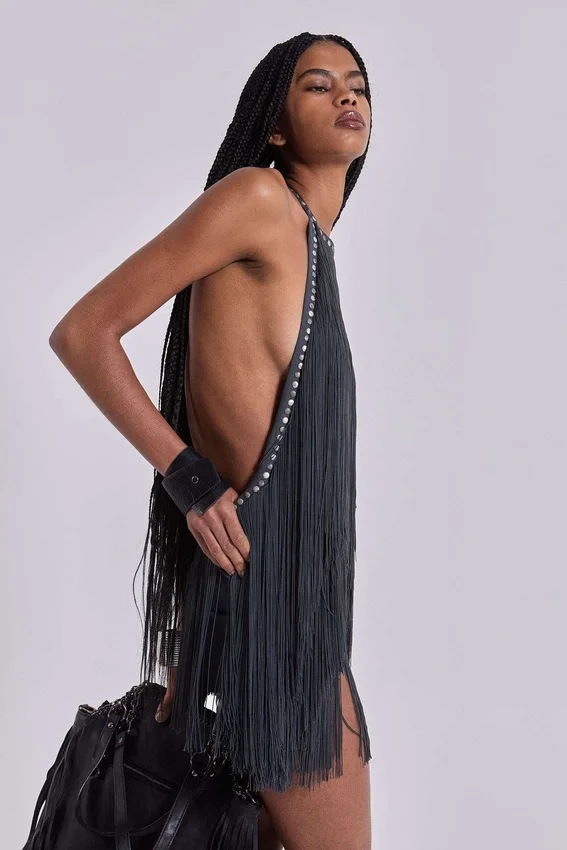 Mini-robe à franges et dos nu « Vadra »