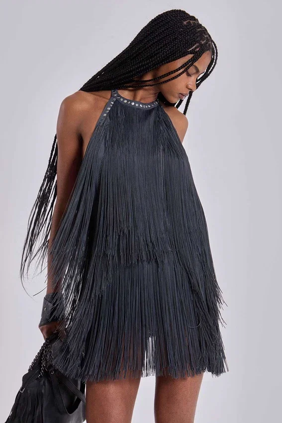 Mini-robe à franges et dos nu « Vadra »