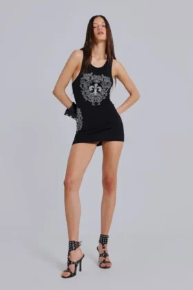 Mini-robe gilet « Fleur de Lis » à strass Rock Revival