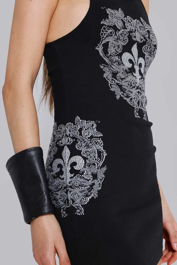 Mini-robe gilet « Fleur de Lis » à strass Rock Revival