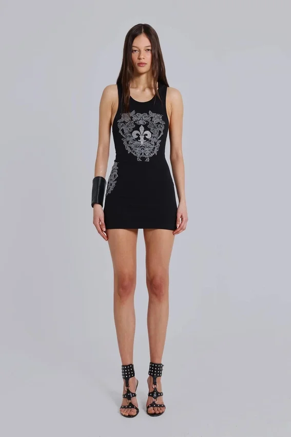Mini-robe gilet « Fleur de Lis » à strass Rock Revival