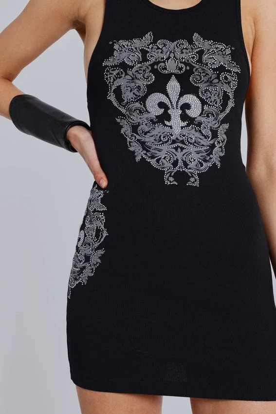 Mini-robe gilet « Fleur de Lis » à strass Rock Revival