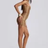 Mini-robe « Idol » en tissu bandage métallisé, couleur bronze